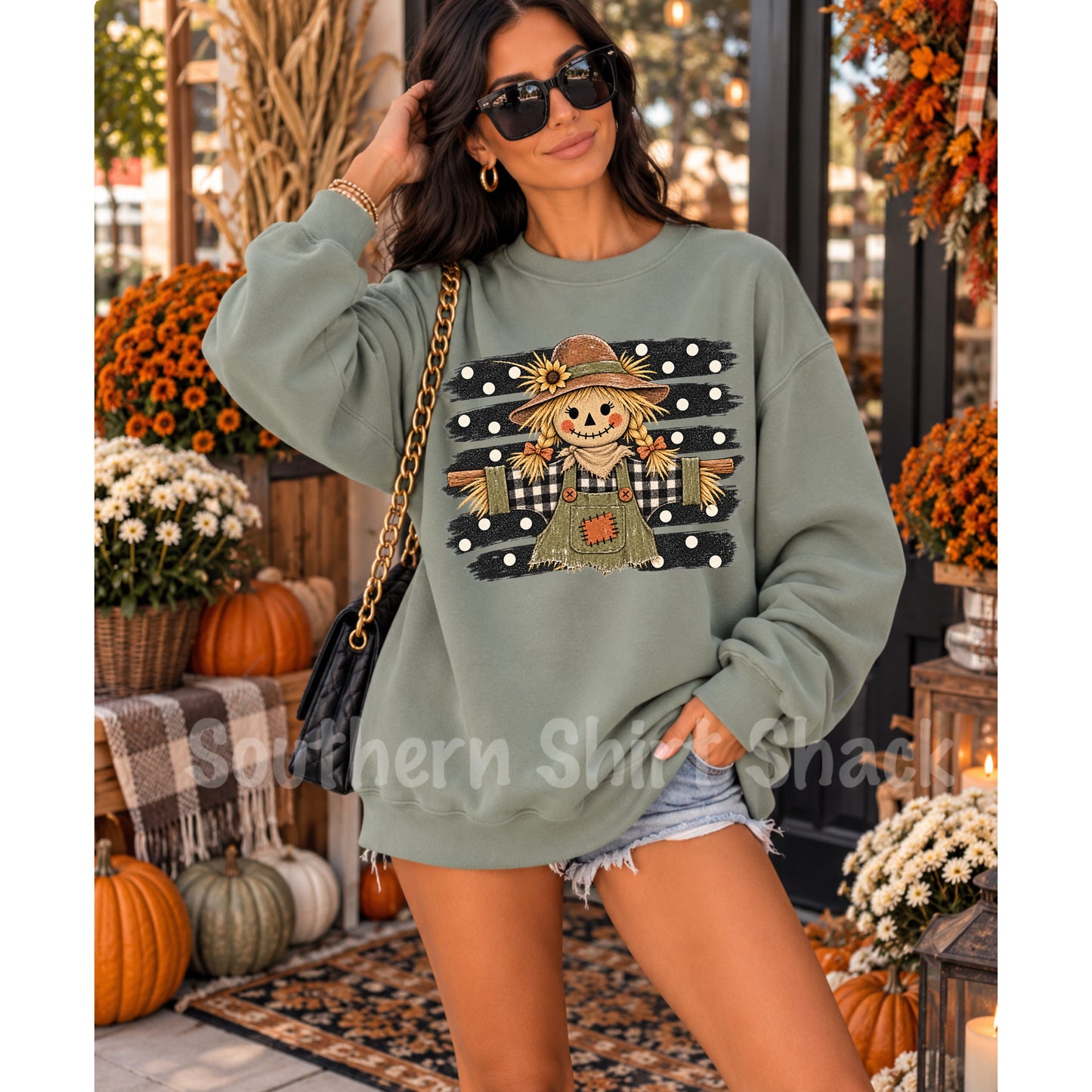 Polka Dot Scarecrow Sage Gildan Softstyle Sweatshirt