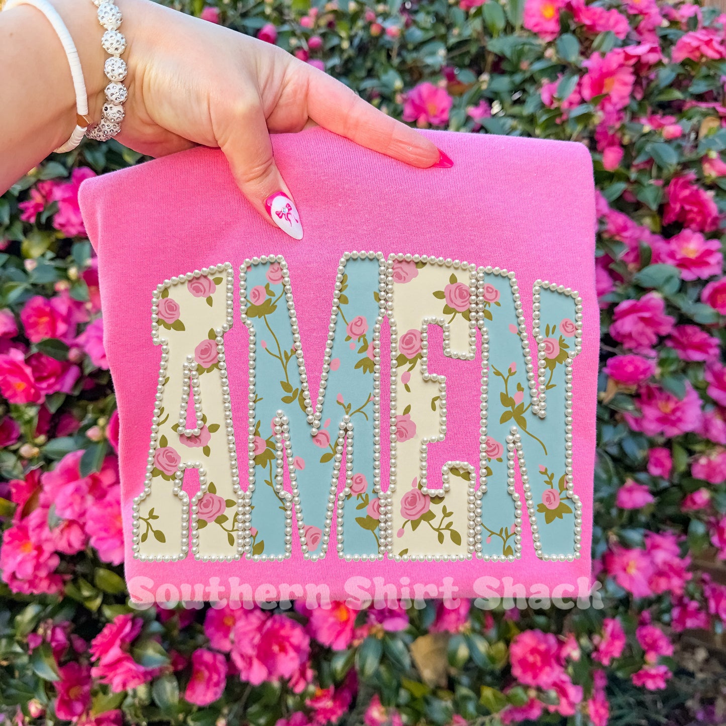 Floral Amen Comfort Colors tee | Crunchberry