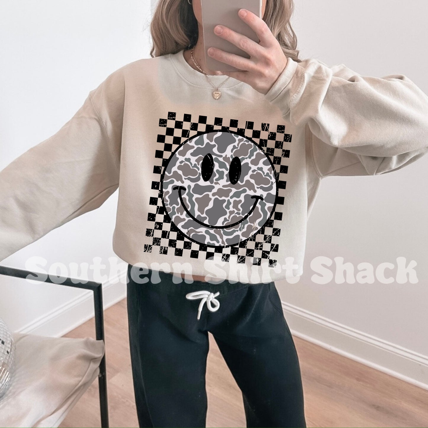 Checkered duck camo smiley Sweatshirt | Sand