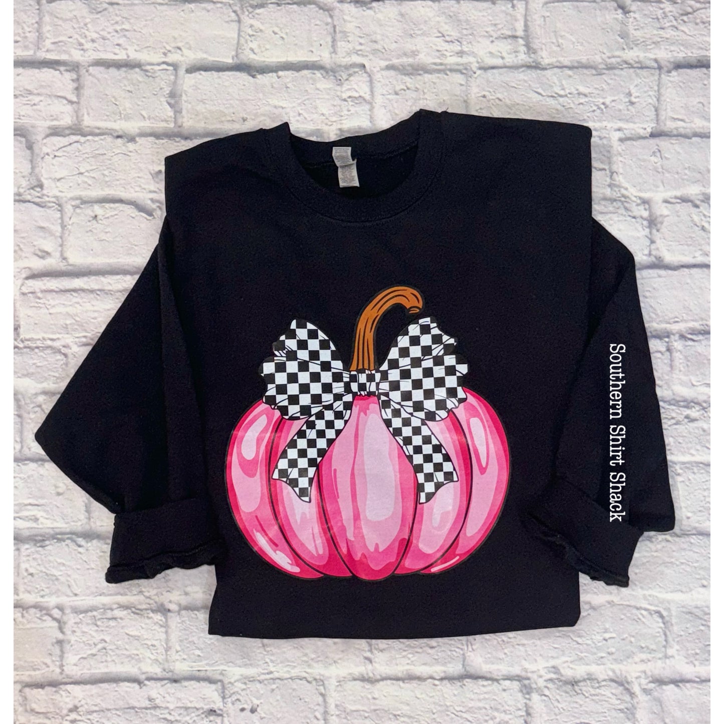 Checkered Bow Pumpkin Sweatshirt