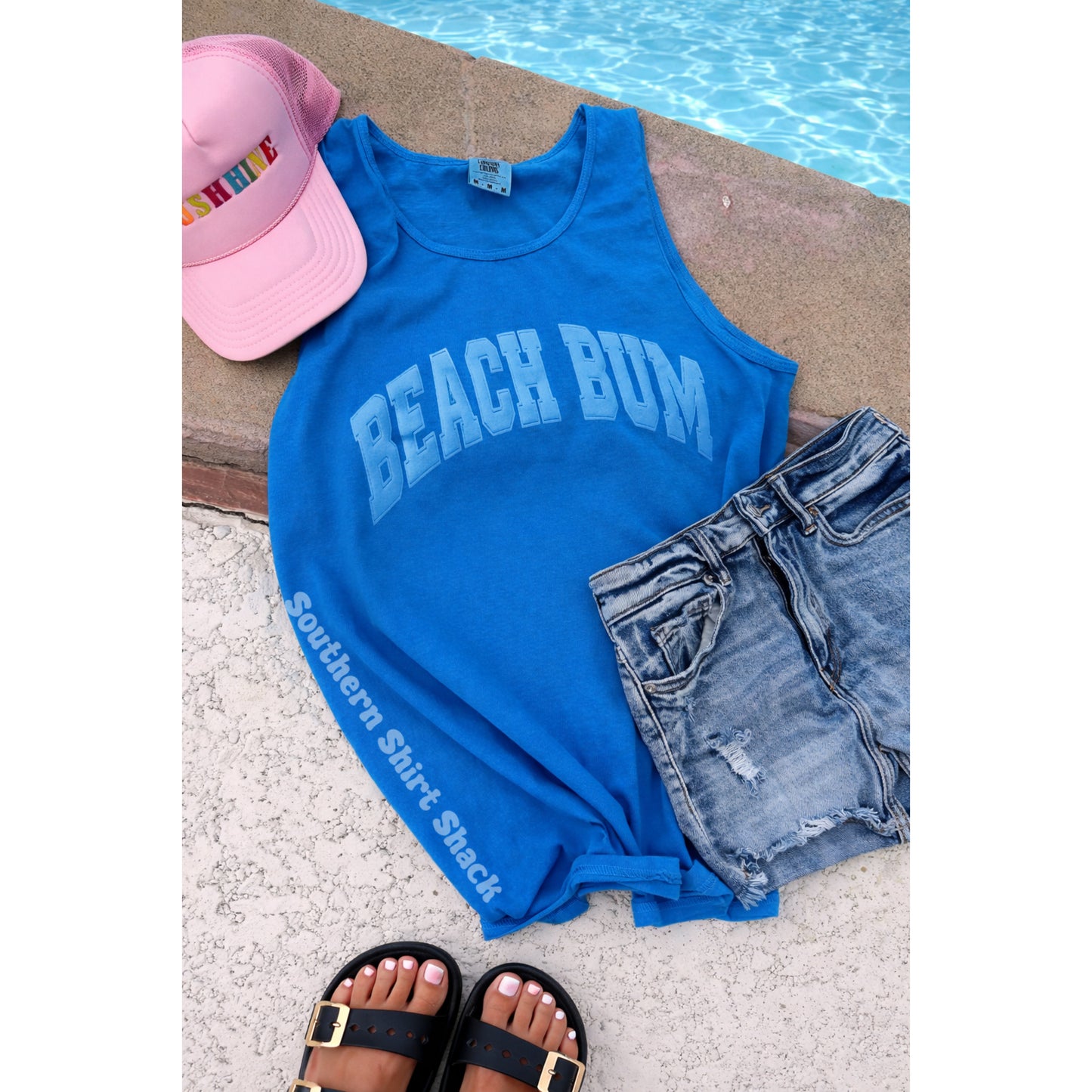 Flo Blue Beach Bum PUFF Comfort Colors Tank | Monochromatic