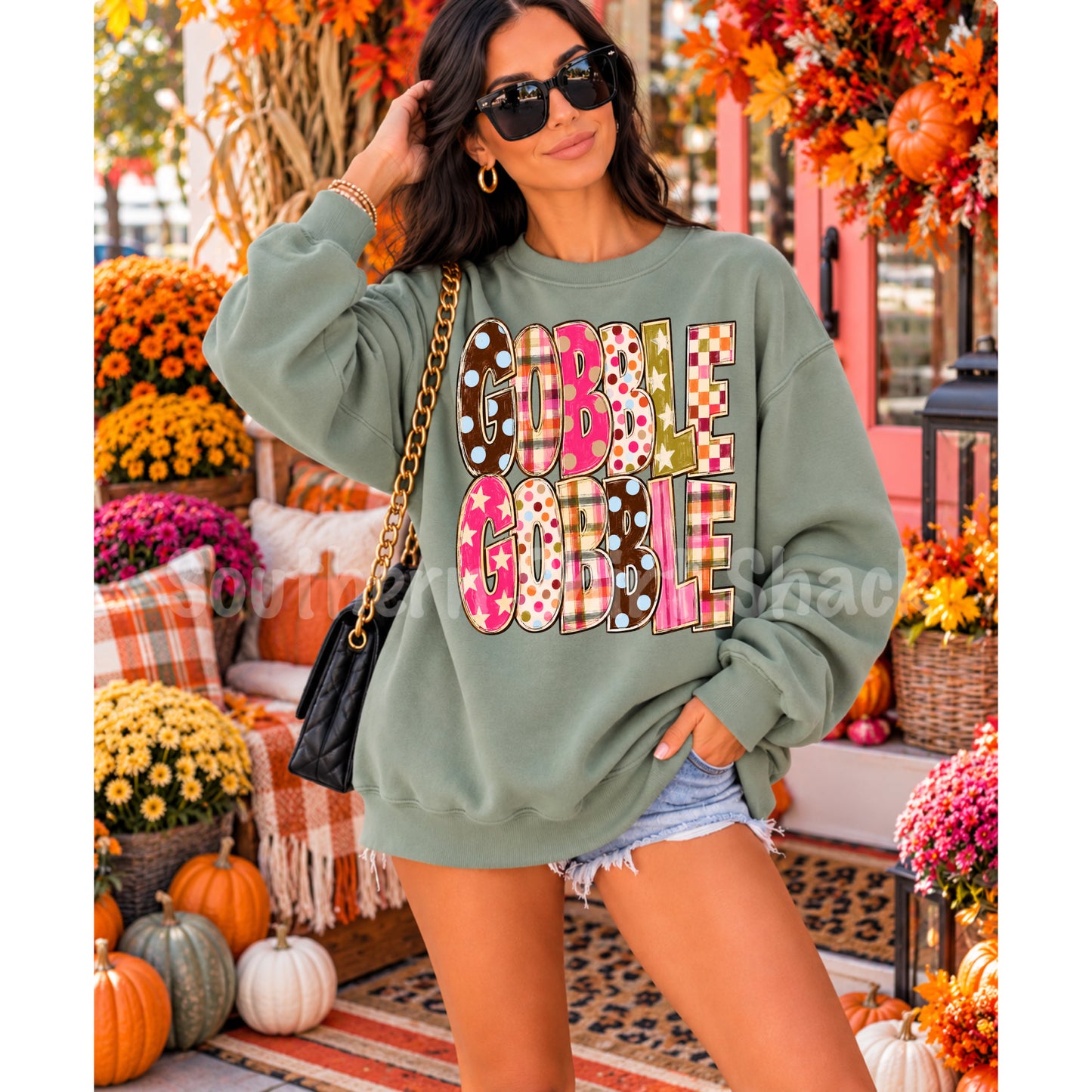 Preppy Gobble Gobble Sage Gildan Softstyle Sweatshirt
