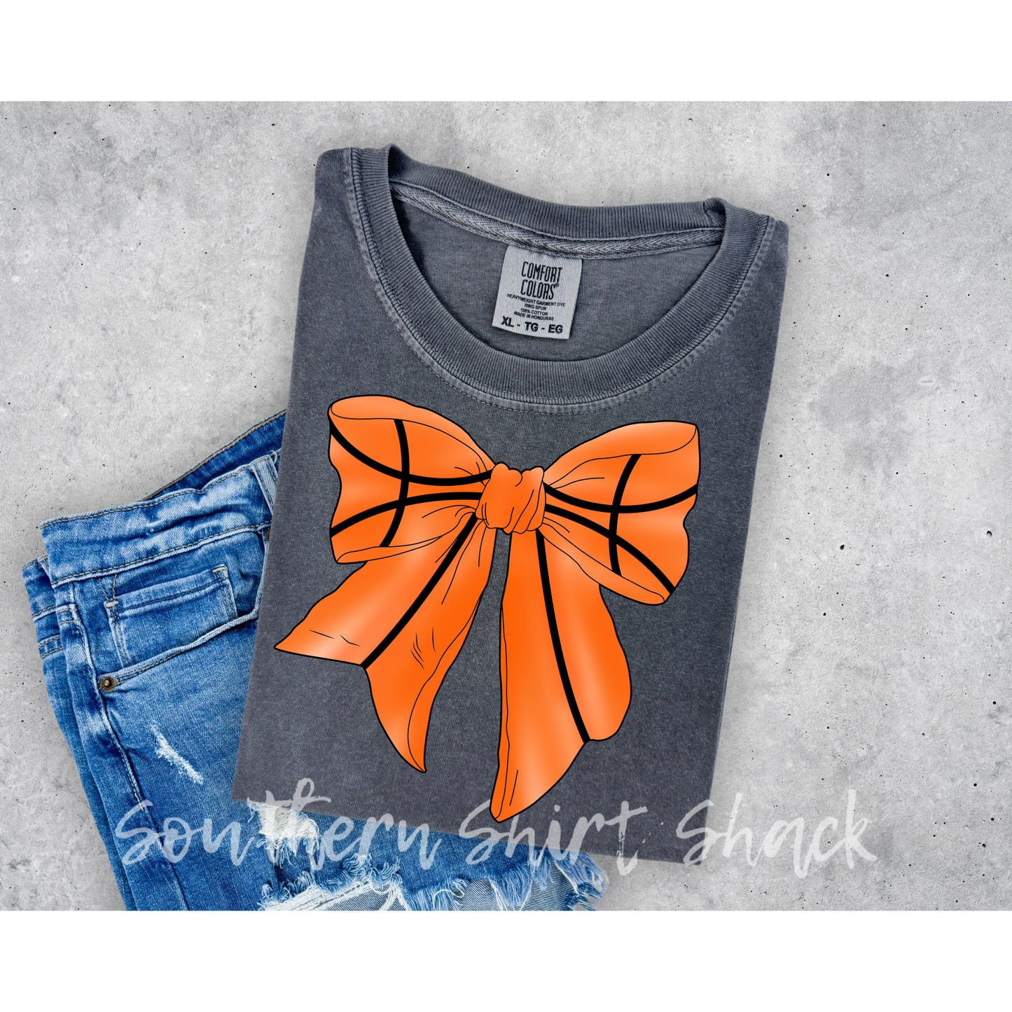 Coquette Basketball Bow Comfort Colors tee | Pepper