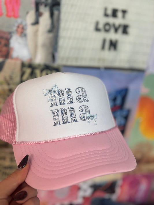Floral Mama White/Pink Trucker Hat | READY TO SHIP