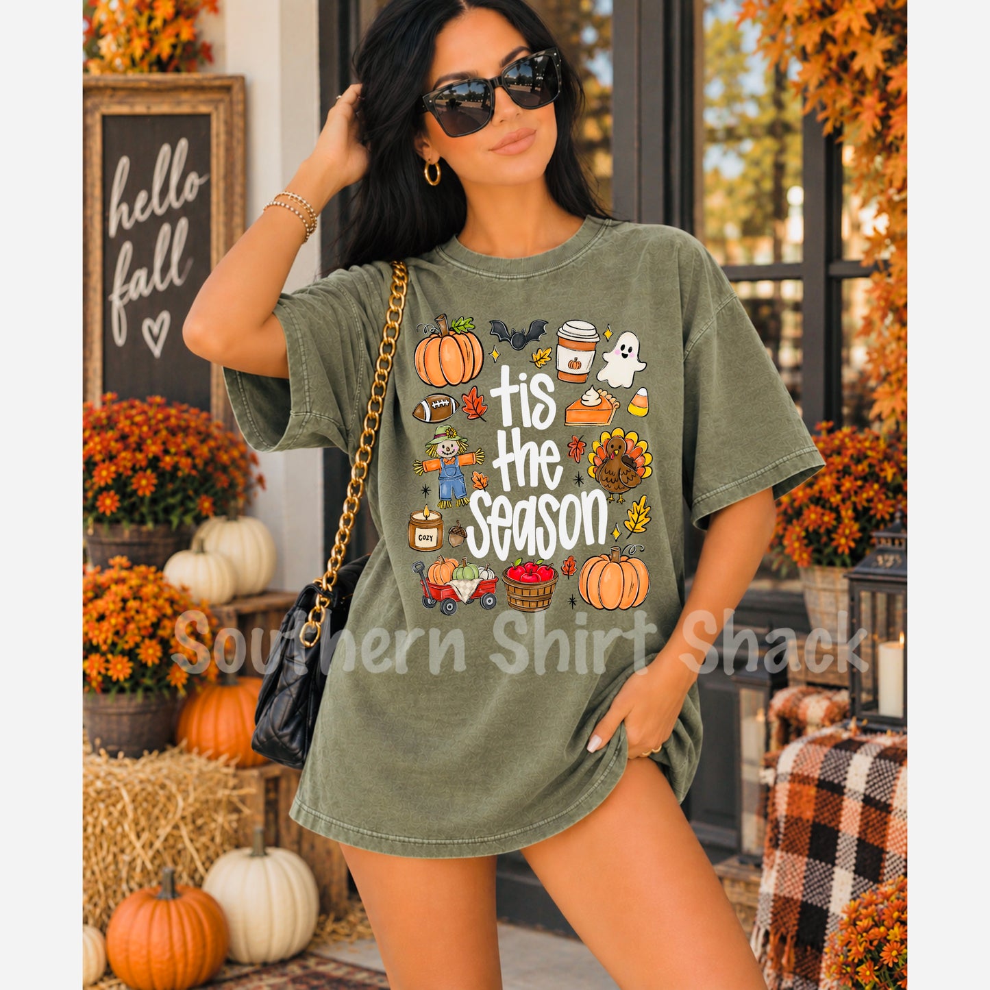 Tis the season fall collage | Moss Comfort Colors tee