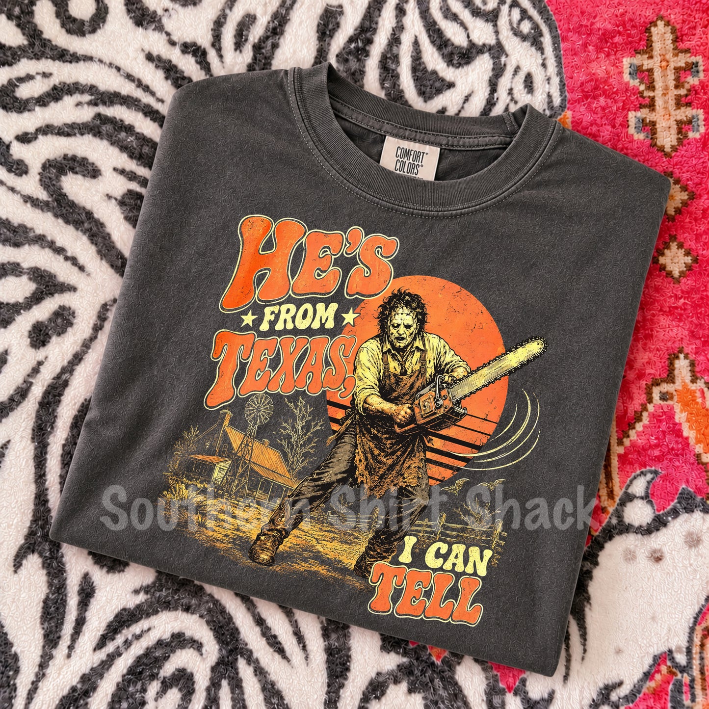 He’s From Texas | Pepper Comfort Colors tee