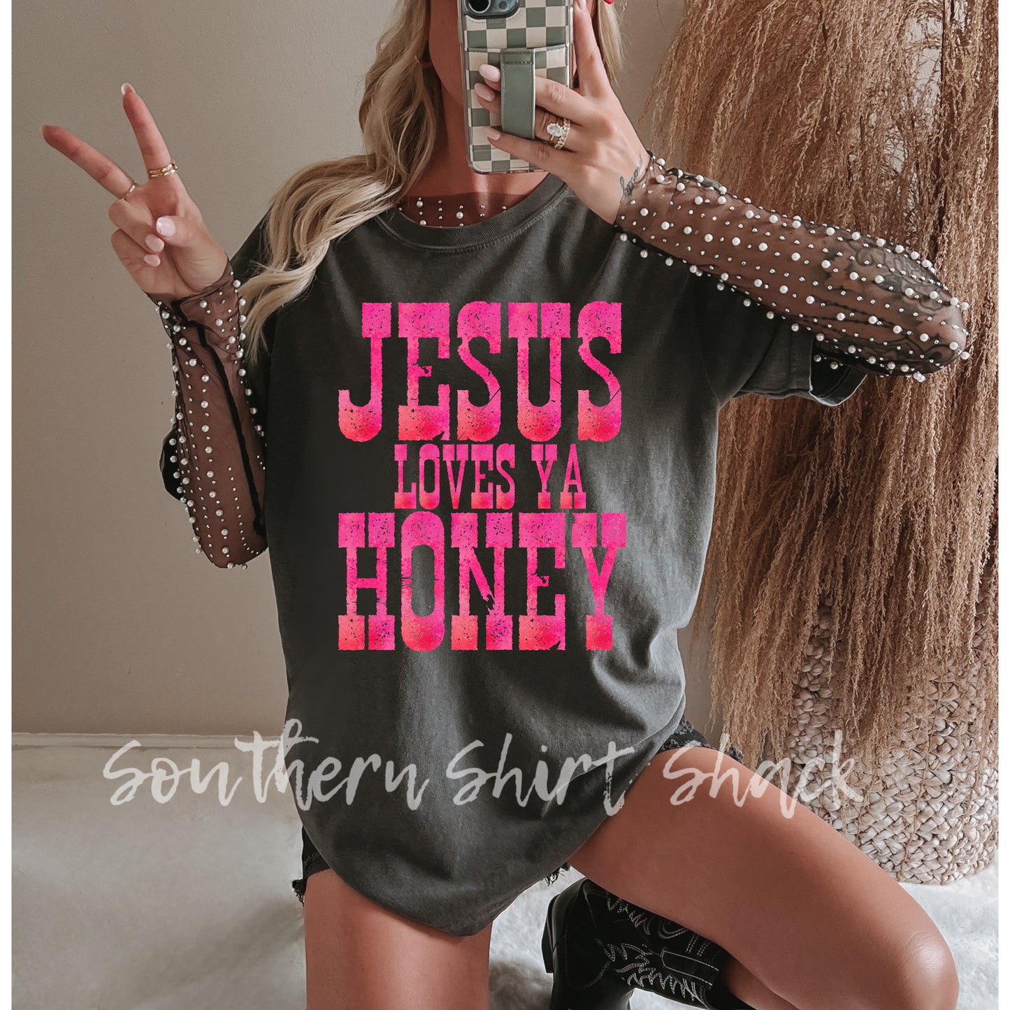 Jesus Loves Ya Honey | Pepper Comfort Colors Tee