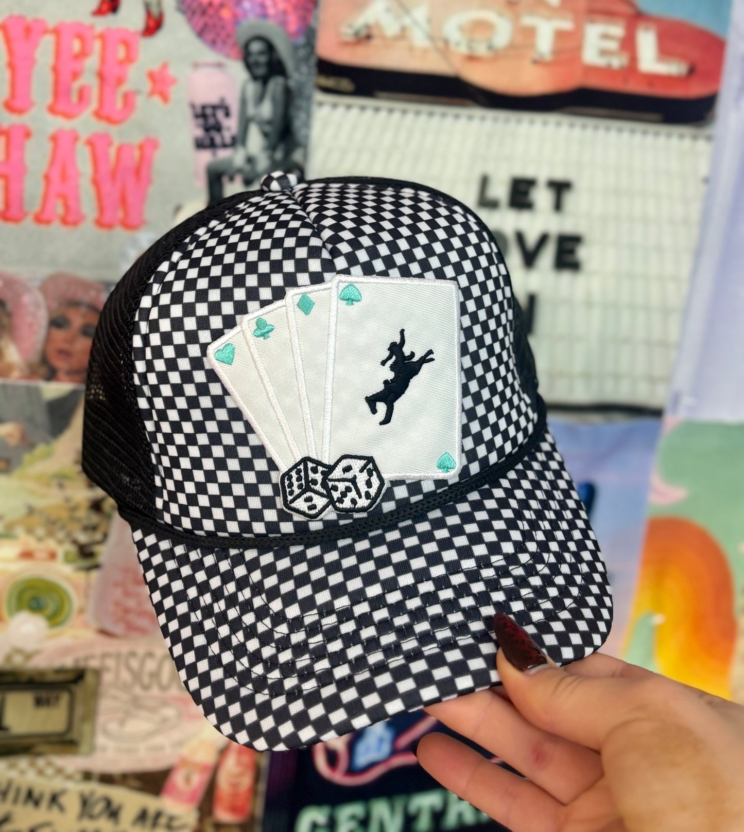 Western Cards Checkered Trucker Hat | READY TO SHIP