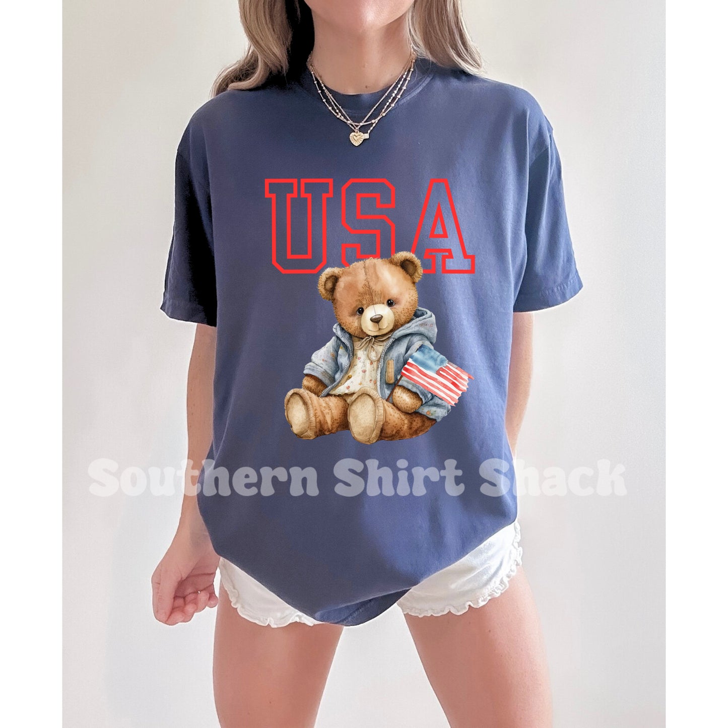 USA Teddy | Denim Comfort Colors tee