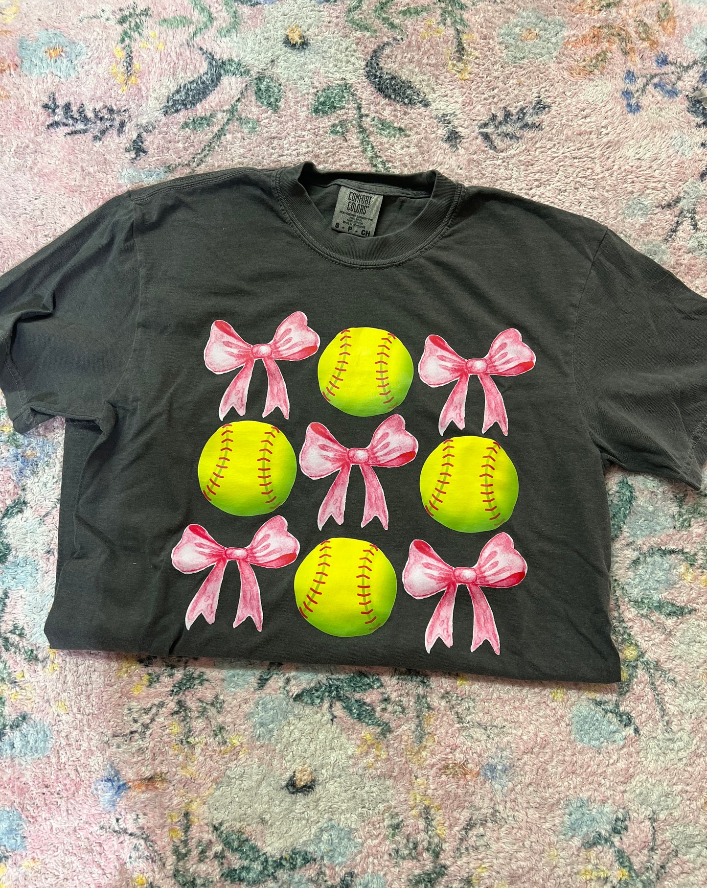 softball and bows T shirt | s | READY TO SHIP
