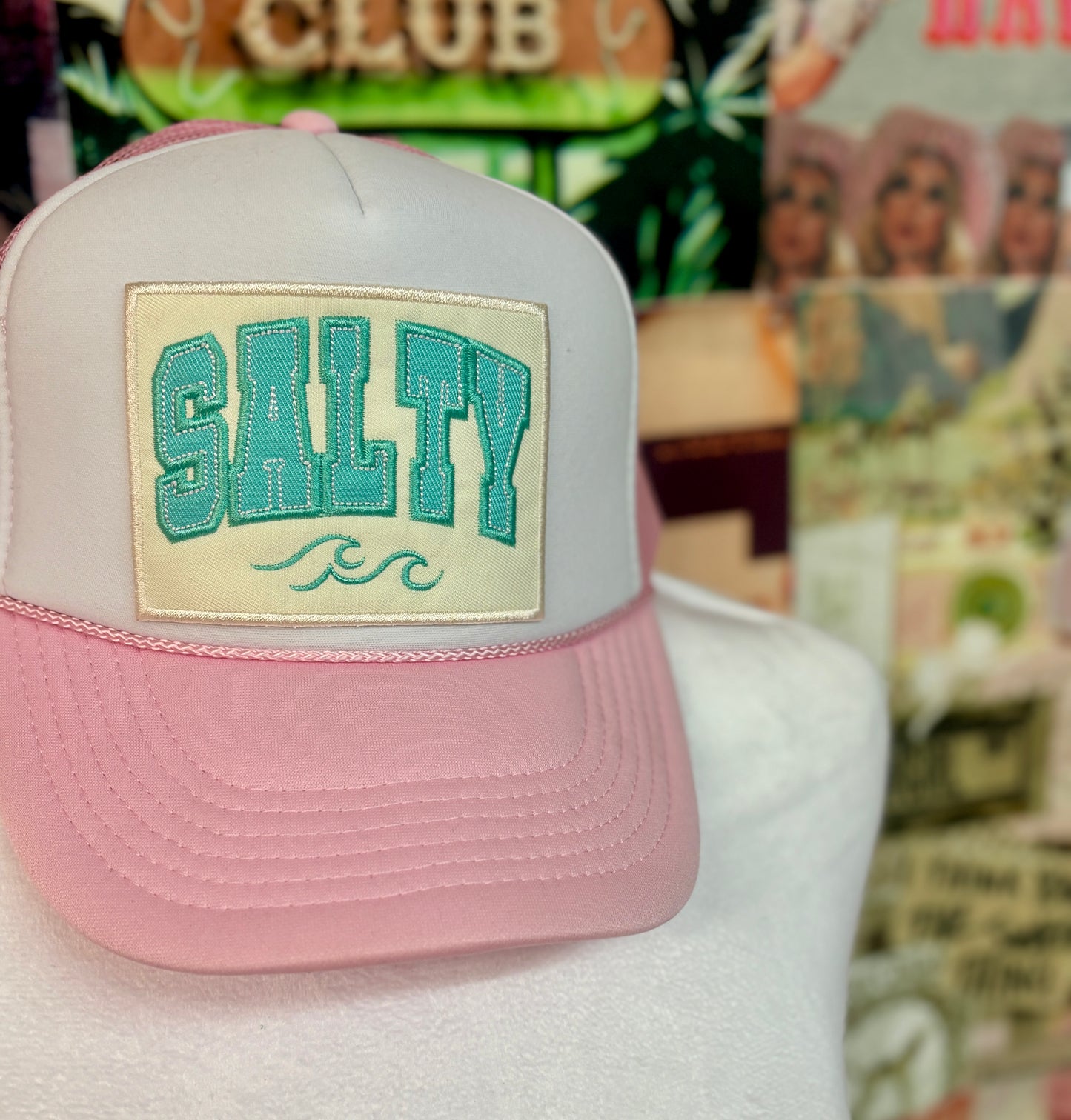 Salty White/Pink Trucker Hat | READY TO SHIP