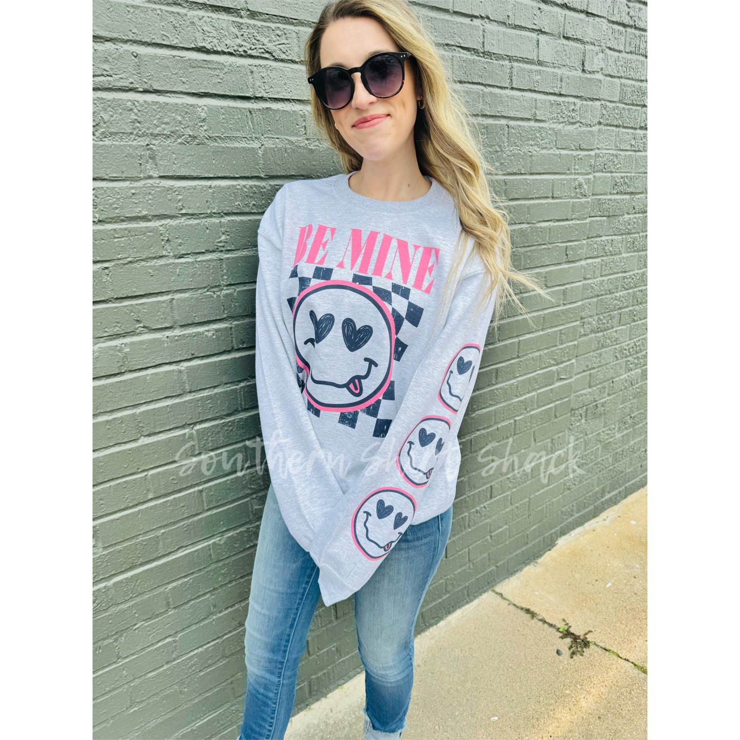 Be Mine Smiley Sleeve Sweatshirt | Ash Gray