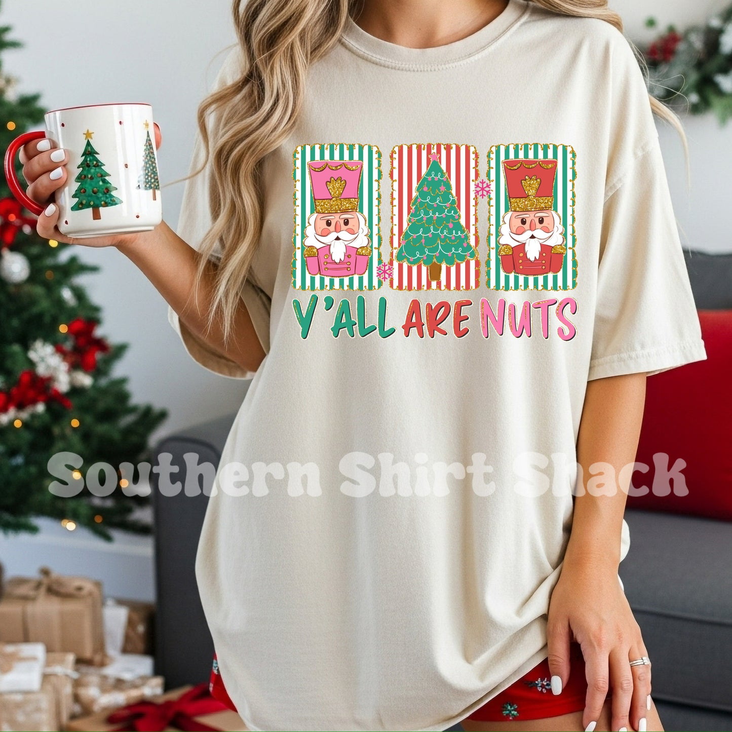 Ya’ll Are Nuts Christmas Tee | Ivory Comfort Colors Tee
