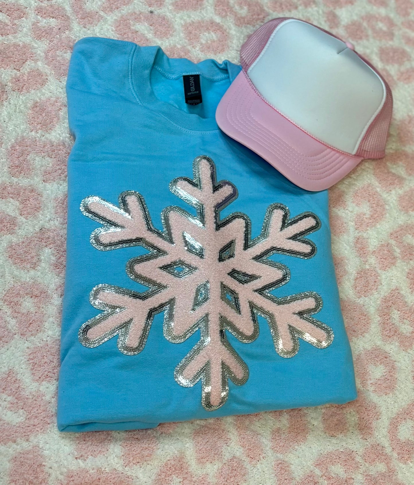 Pink & Blue Snowflake Patch Sweatshirt | M | READY TO SHIP