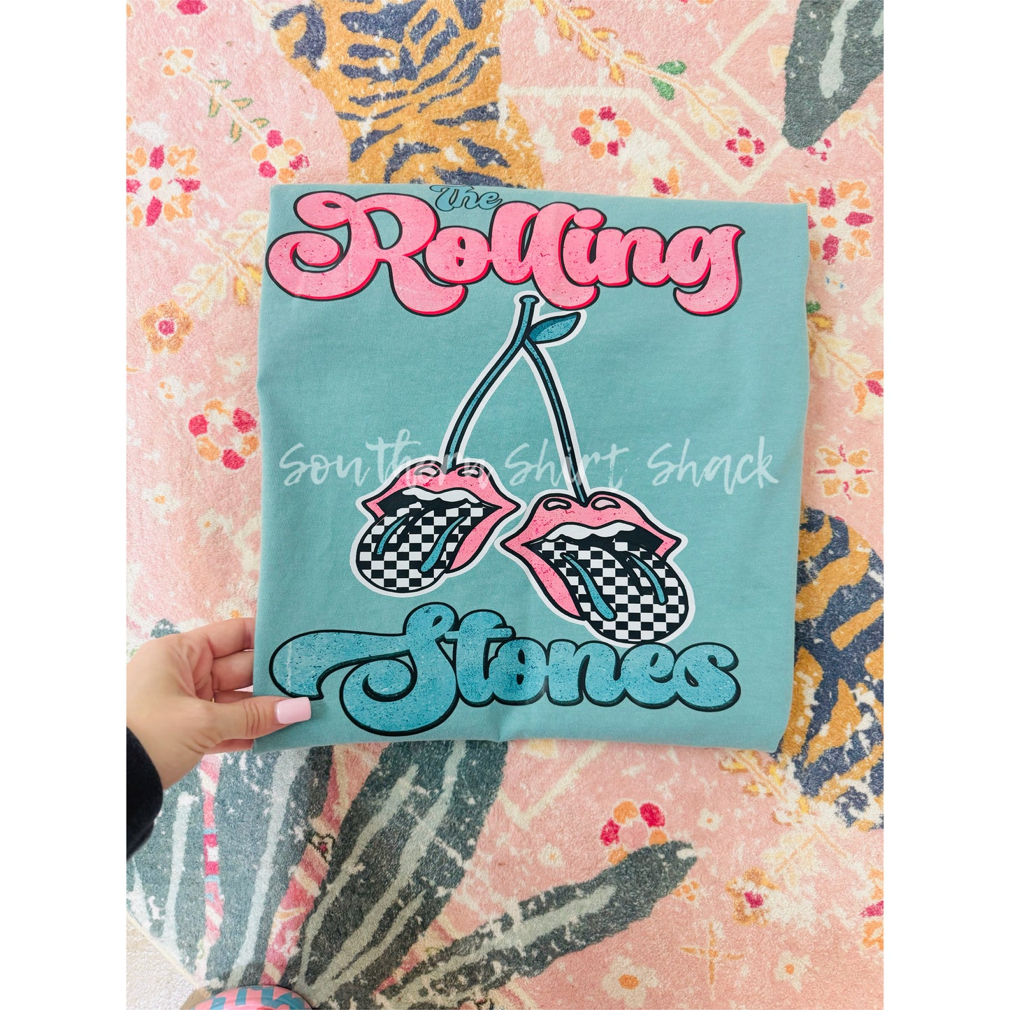 Rolling St0ne Cherries Comfort Colors tee | Seafoam