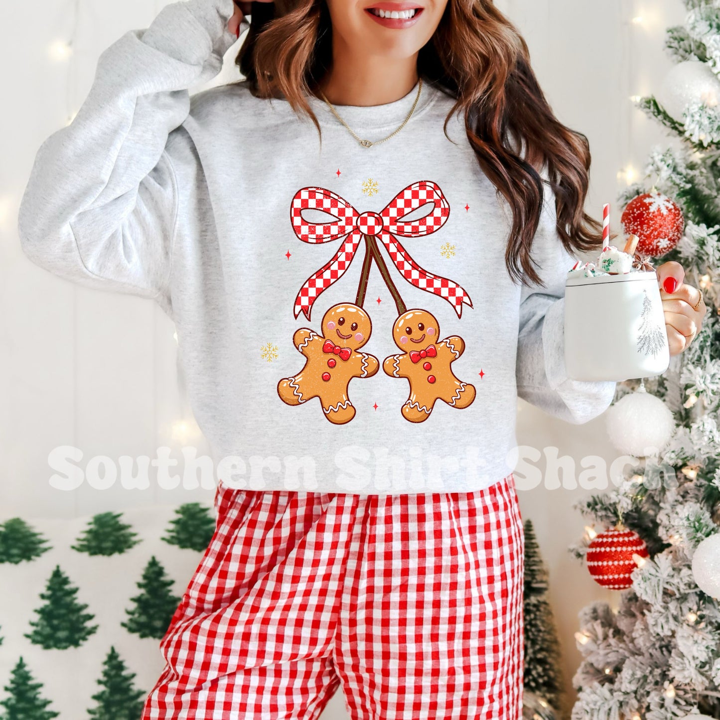 Gingham Gingerbread Bow | Ash Gray Sweatshirt