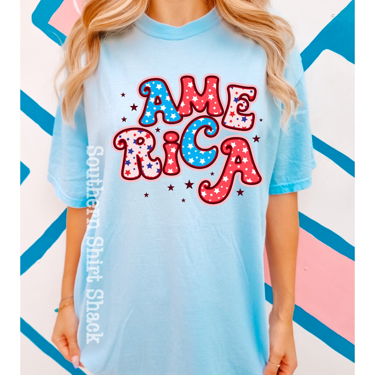 Pink & Blue Retro America Comfort Colors Tee