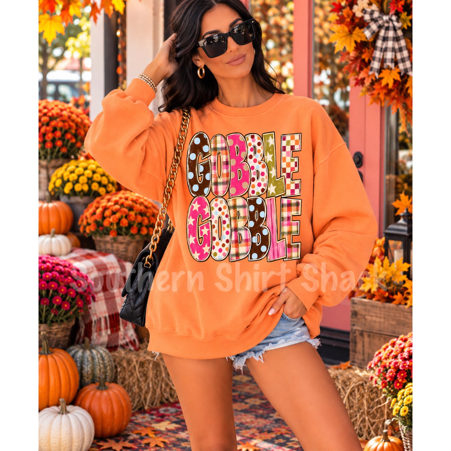 Preppy Gobble Gobble Tangerine Gildan Softstyle Sweatshirt