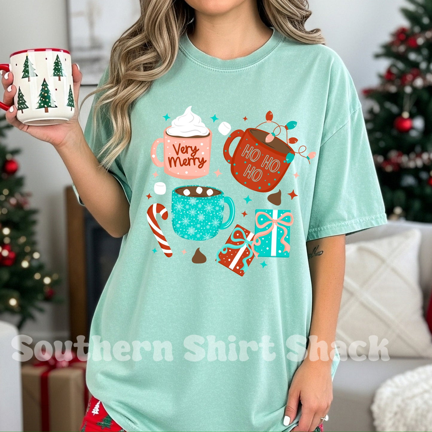 Very Merry Hot Chocolate | Chalky Mint Comfort Colors Tee