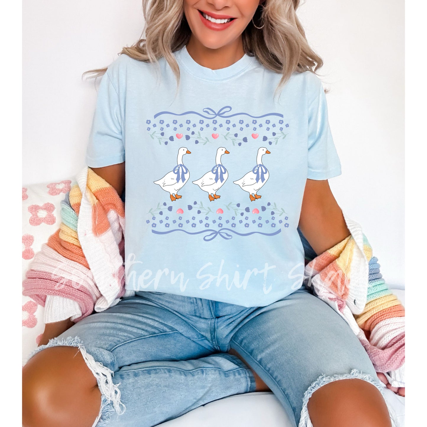 80s Coquette Goose Aesthetic Comfort Colors tee | Pink or Blue