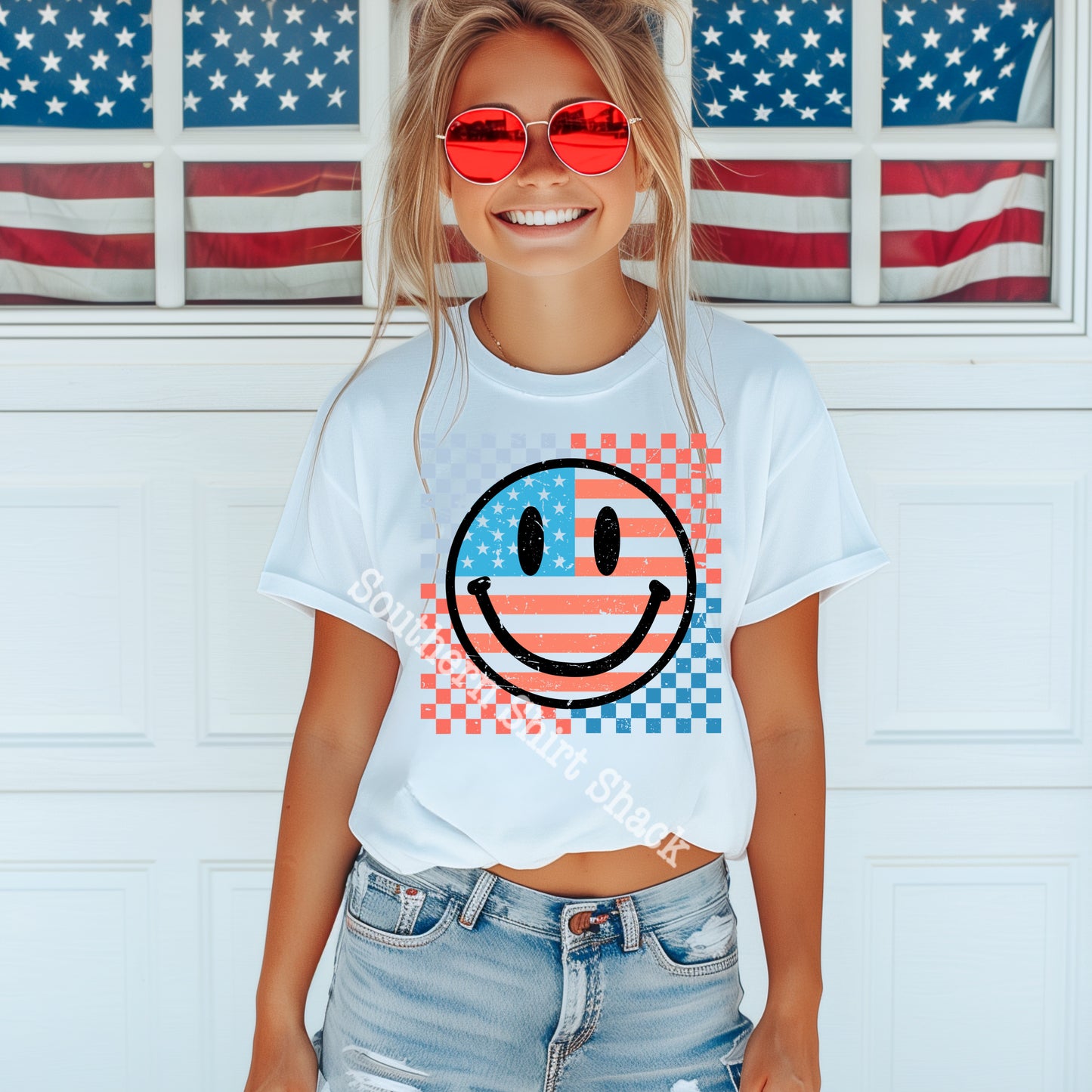Checkered America Smiley Tee
