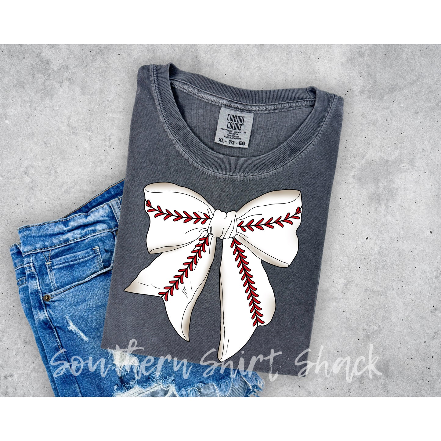 Coquette Baseball Bow Comfort Colors tee | Pepper