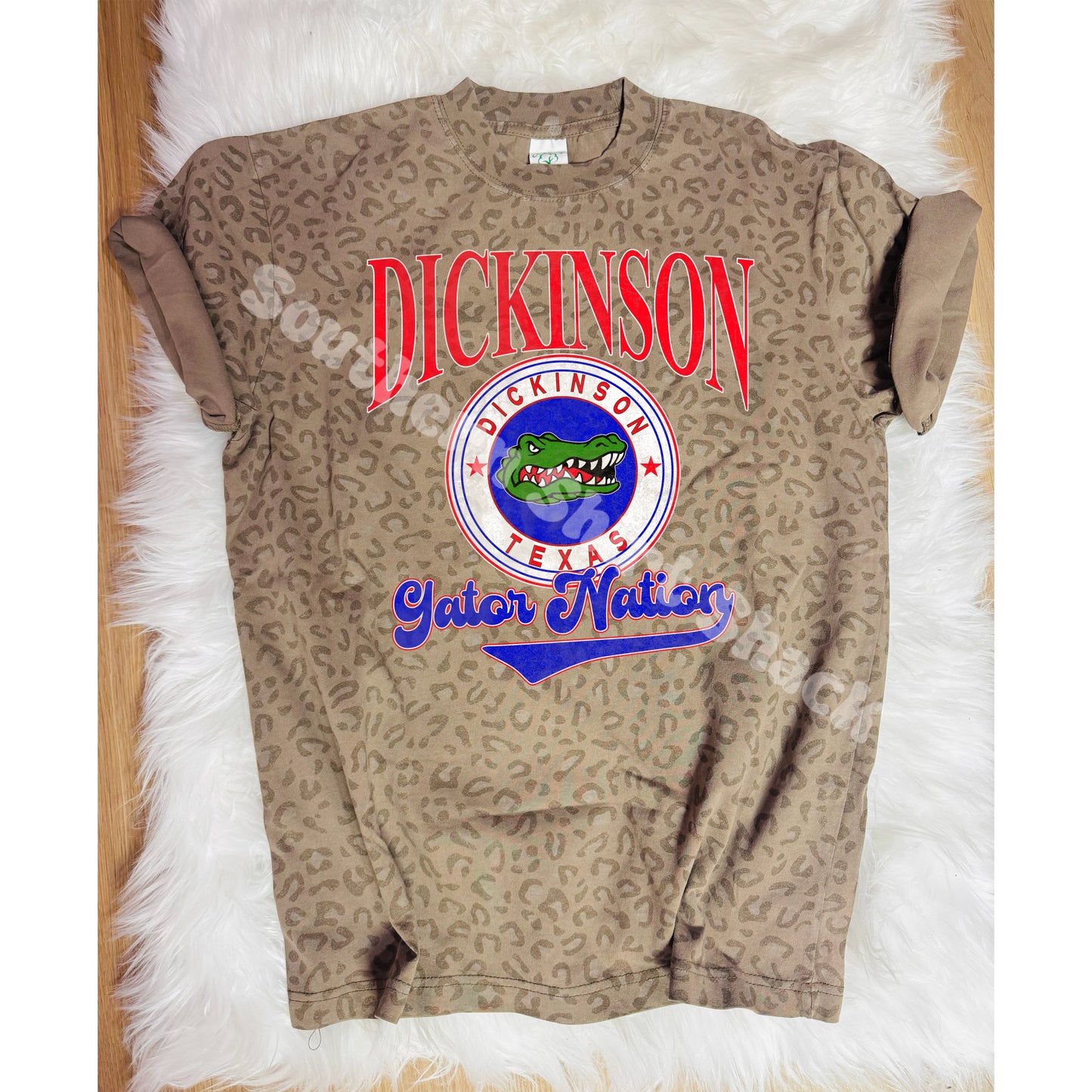 Varsity School Town Spirit Shirt | Camel Leopard Cotton Tee