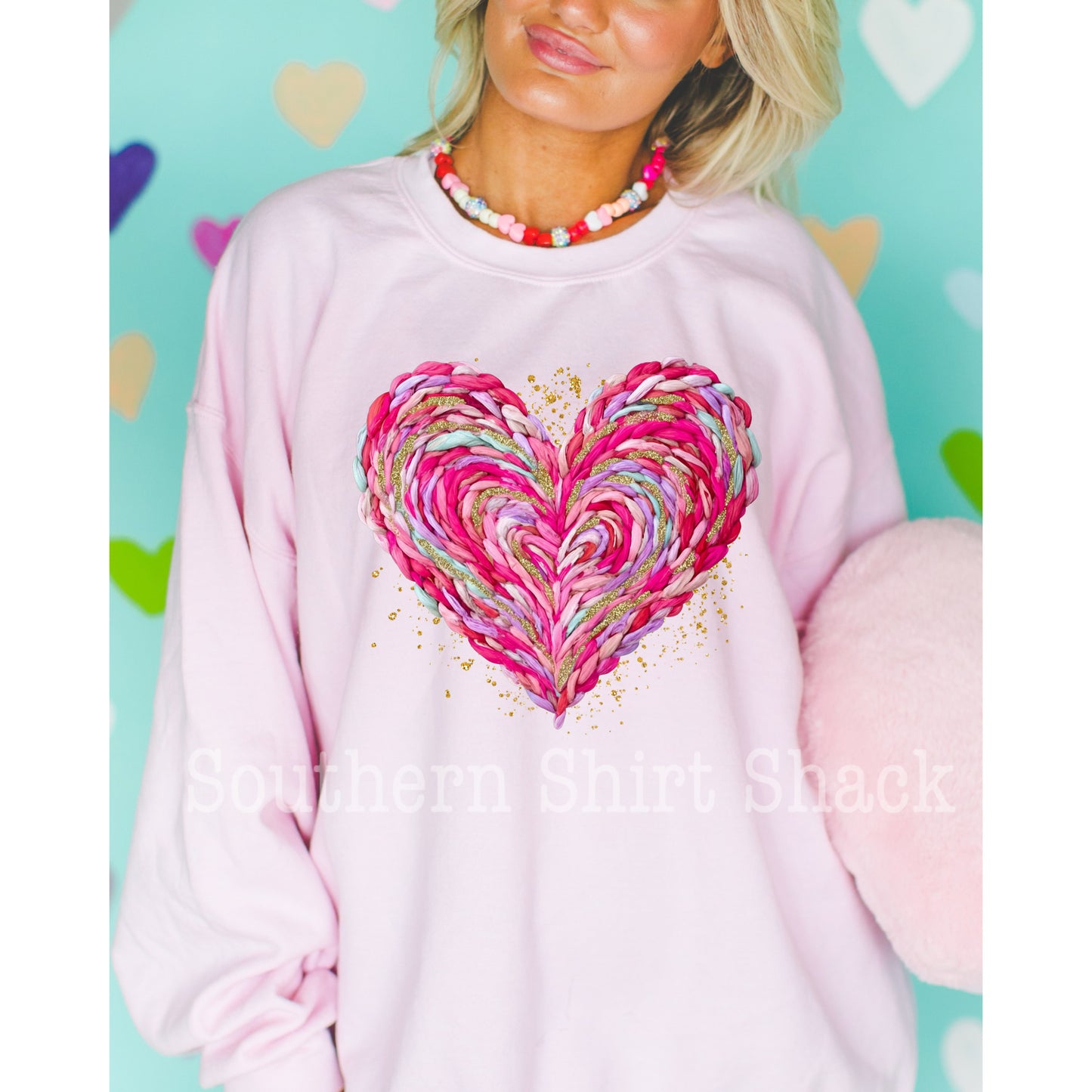 Faux Yarn Heart | Light Pink Sweatshirt