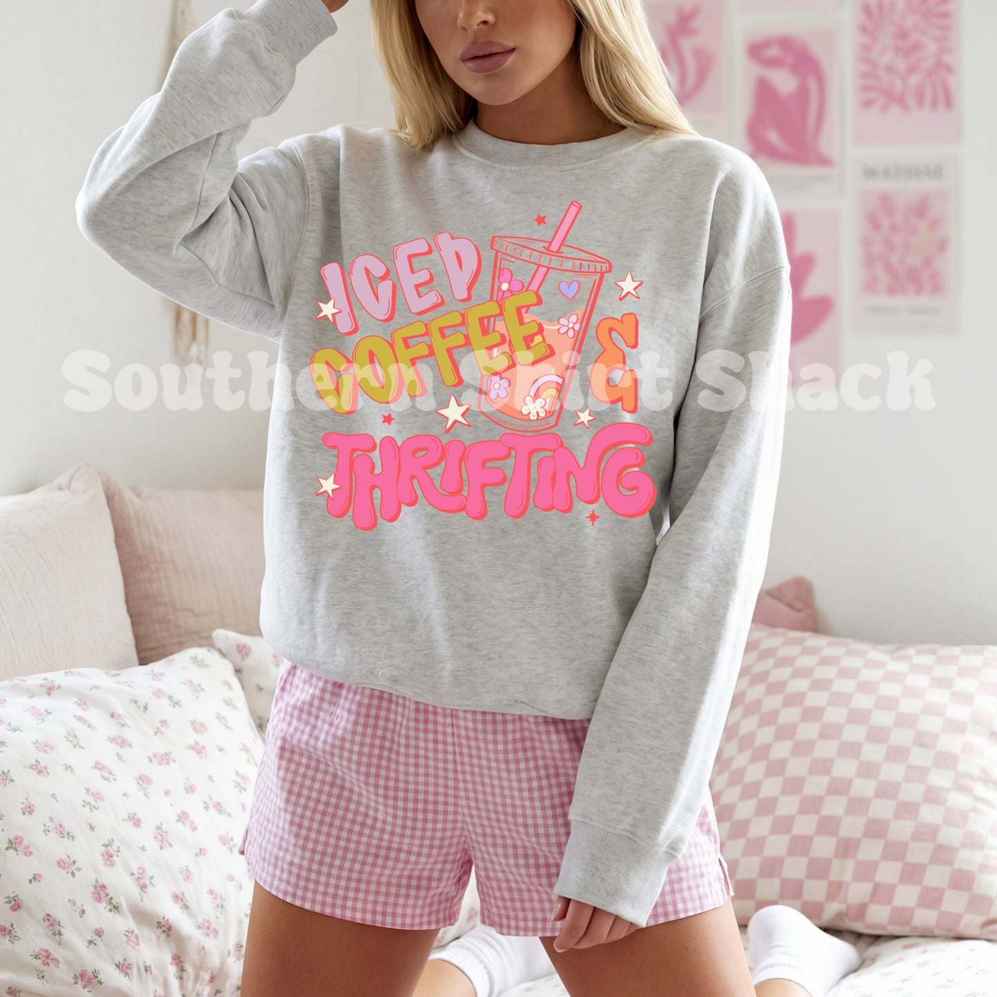 Iced Coffee & Thrifting Sweatshirt | Ash gray