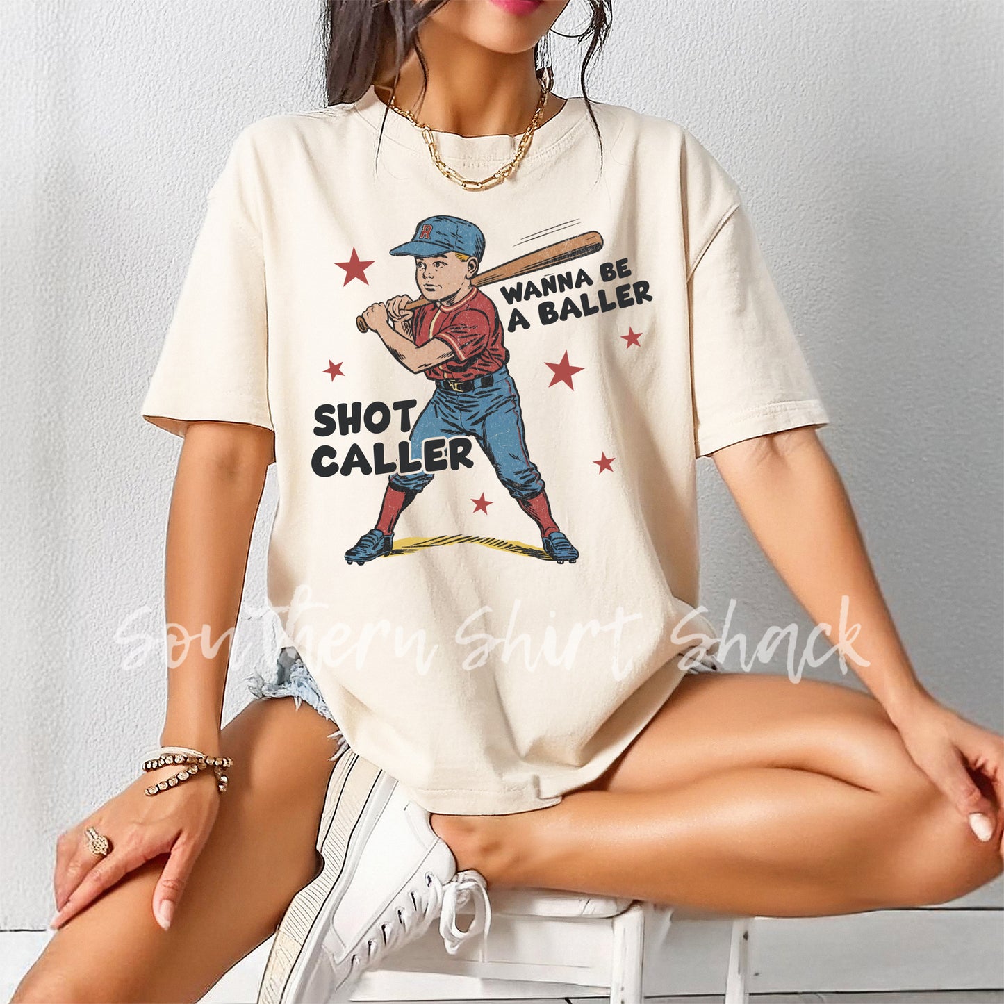 Wanna be a baller Shot caller baseball Comfort Colors tee | Ivory