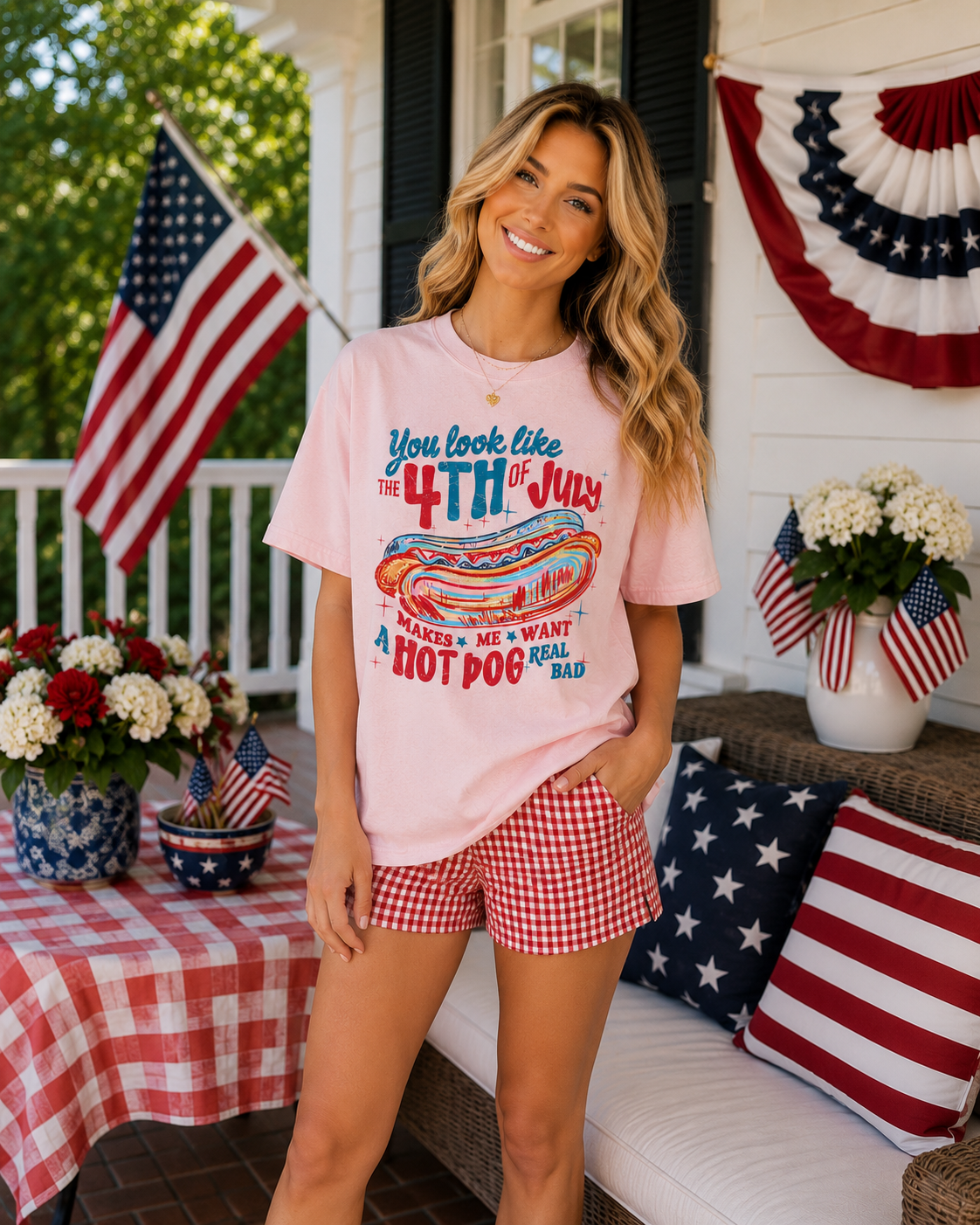 You look like the 4th of July watercolor hotdog Comfort Colors tee | Blossom