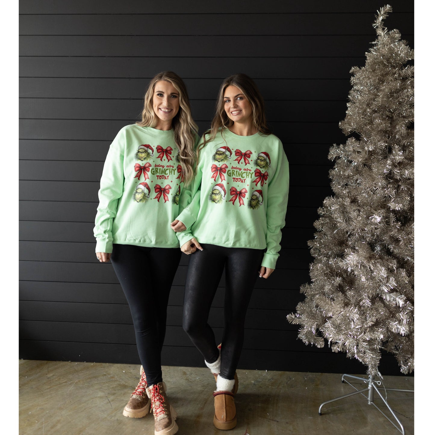 Extra Grinchyyy Bows | Light Mint Green Sweatshirt