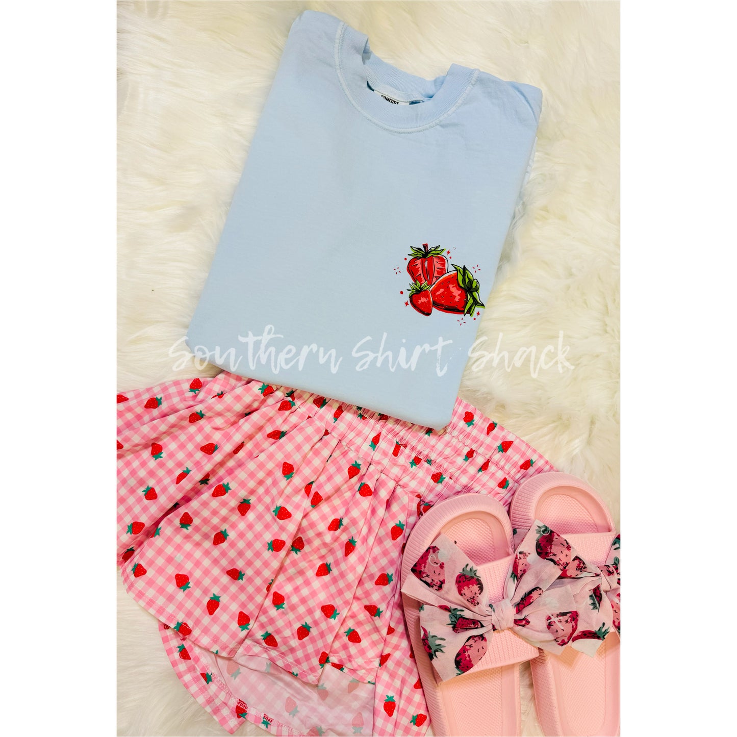 Groovy Strawberry Festival Comfort Colors Tee | Light Blue