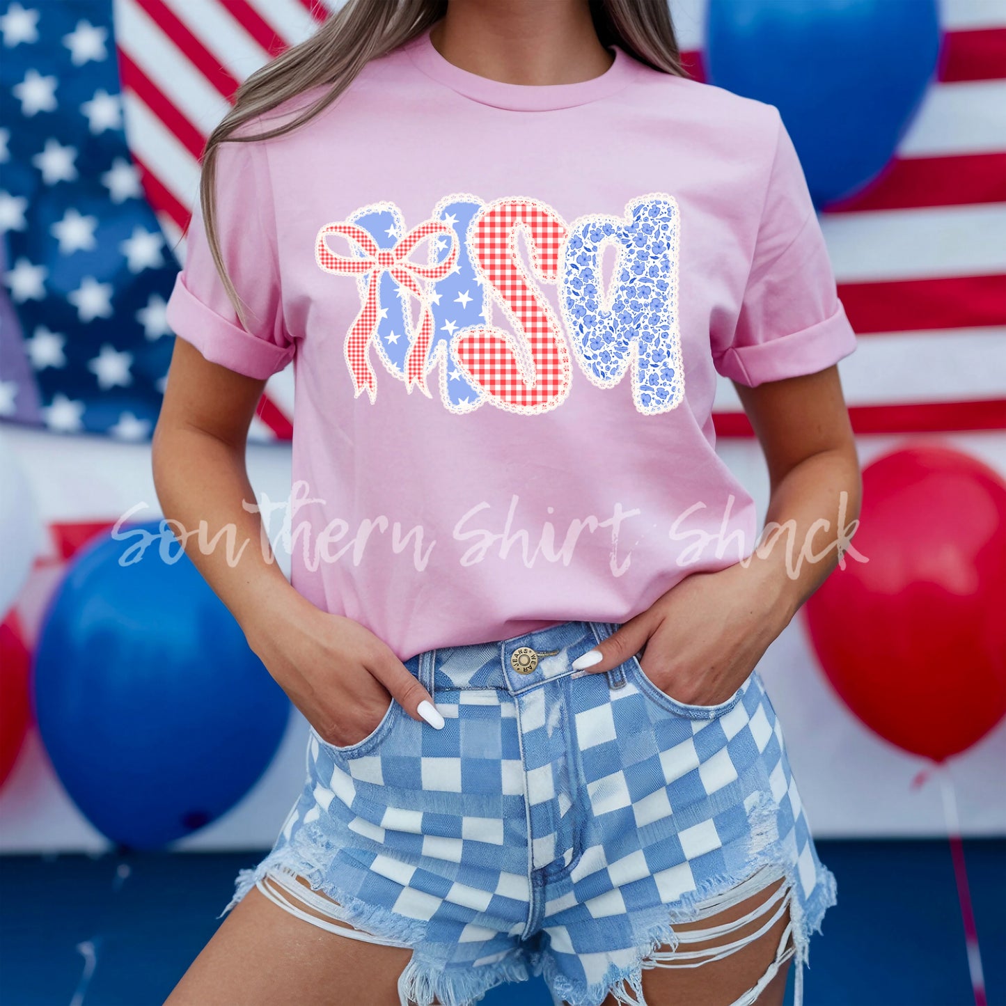 Gingham & Stars USA Comfort Colors tee | Blossom