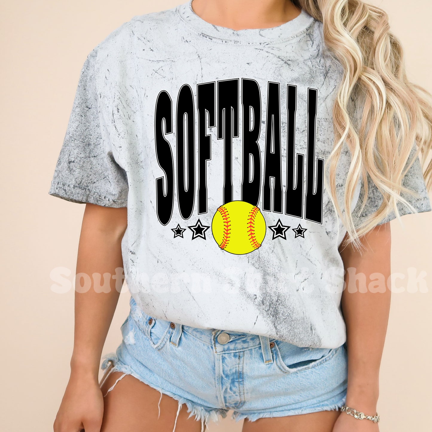 Oversized Varsity Softball comfort colors acid wash tee | Smoke