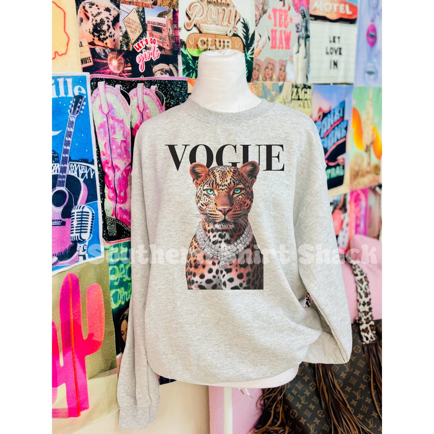 V0GUE leopard Sweatshirt | Ash gray