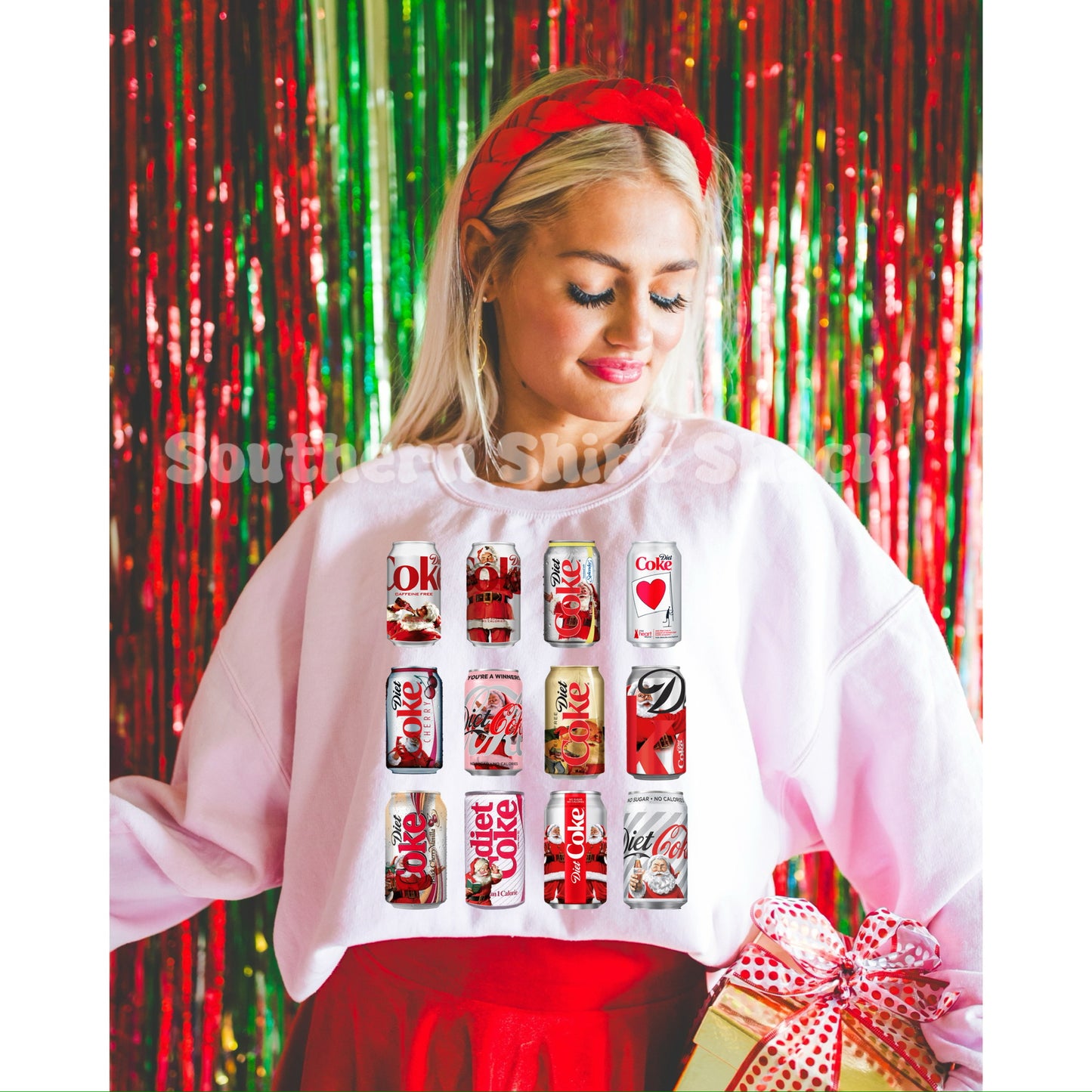 Christmas Diet Coke collage sweatshirt| light pink Sweatshirt