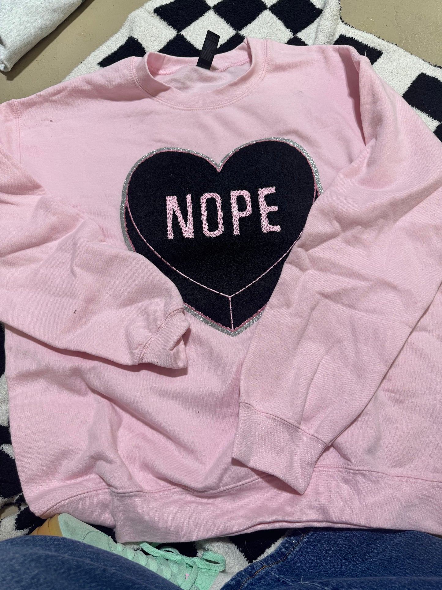 Nope heart patch sweatshirt | m | READY TO SHIP