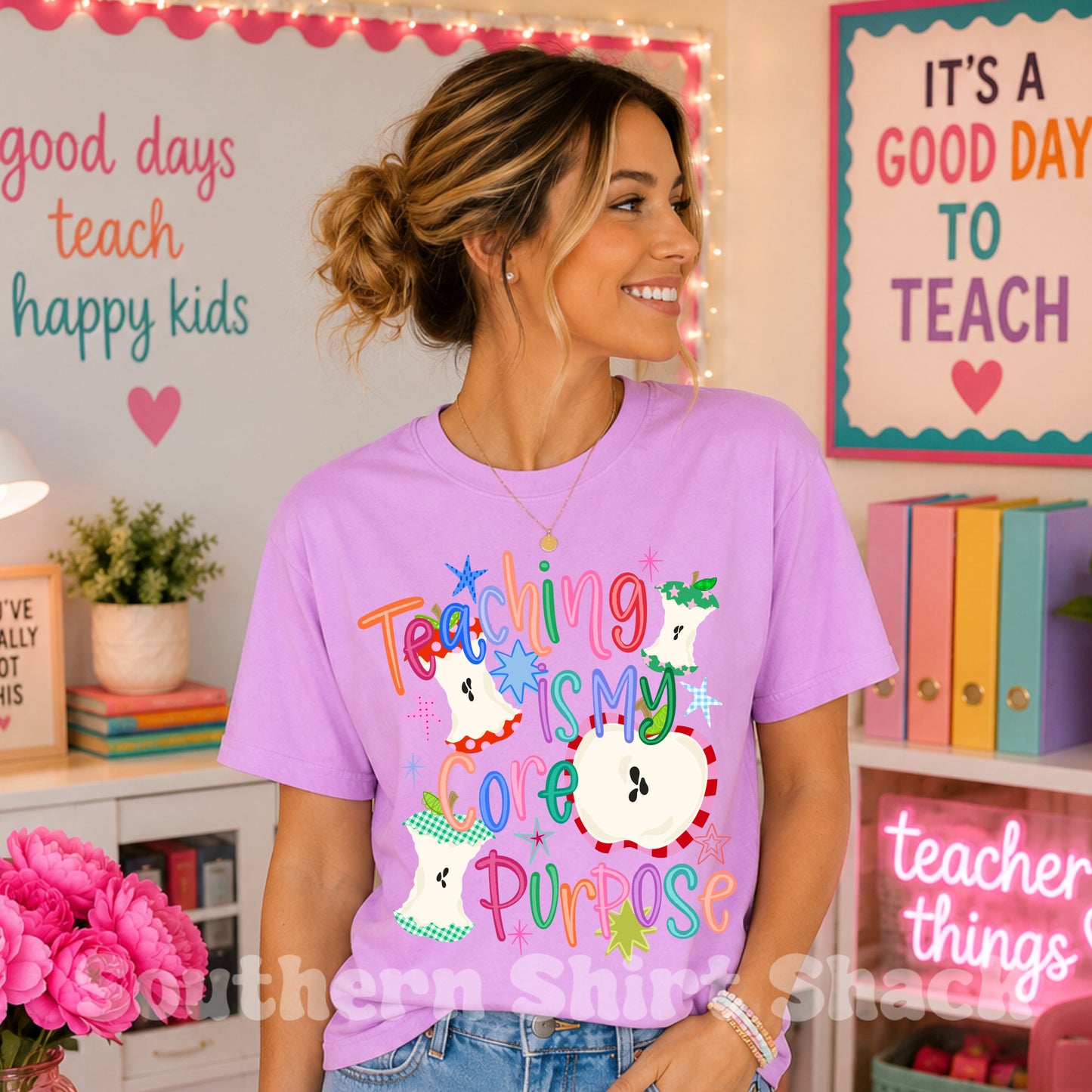 Teaching is my Core purpose | Neon Violet Comfort Colors tee