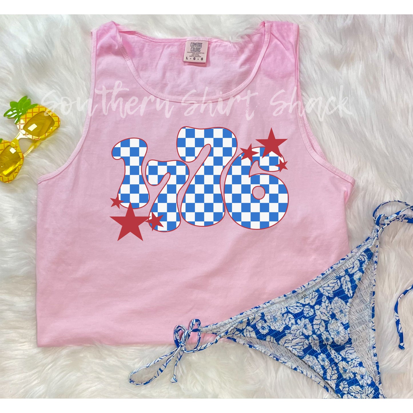 Retro Checkered 1776 Comfort Colors tank | Blossom