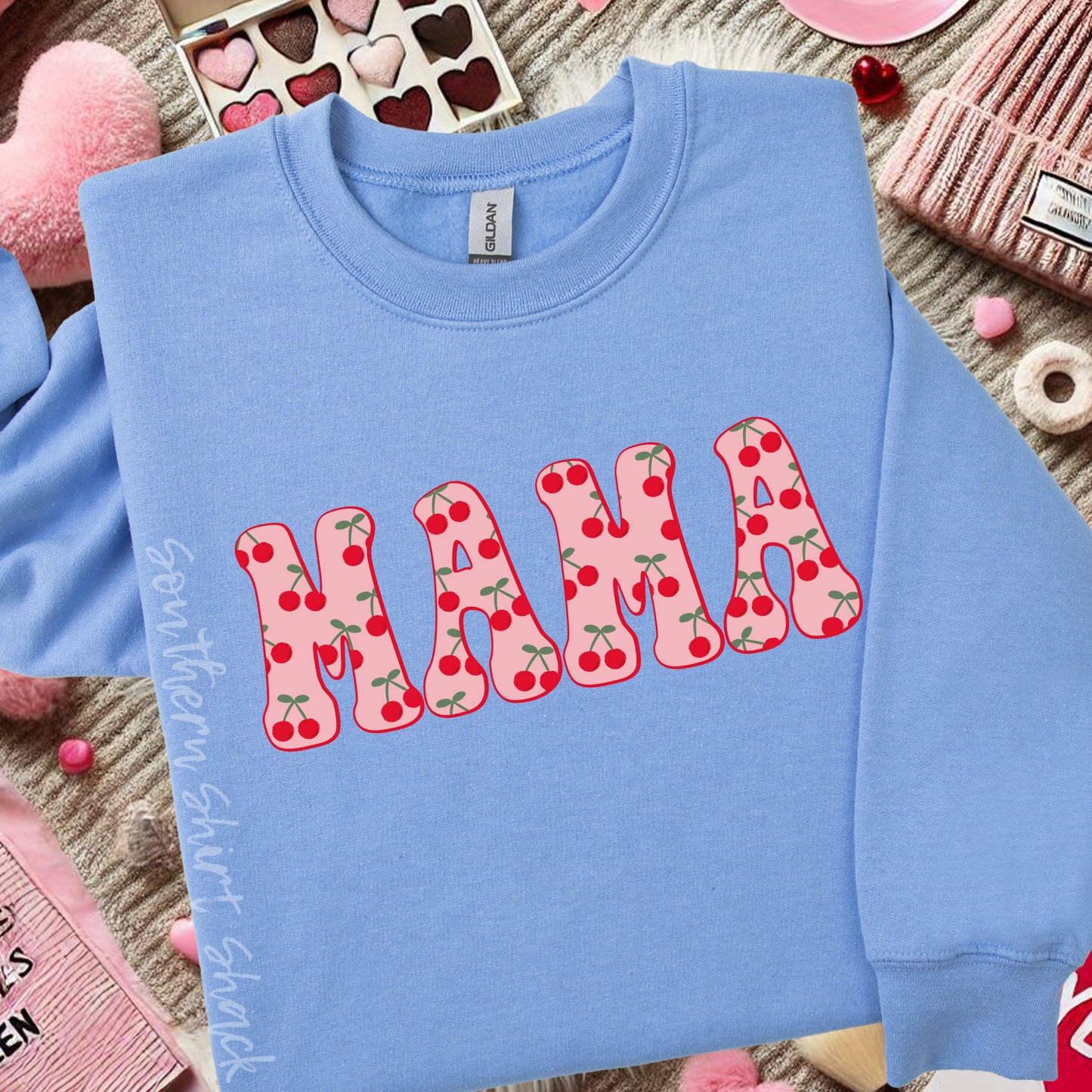 Groovy Mama Cherry Sweatshirt | Carolina Blue