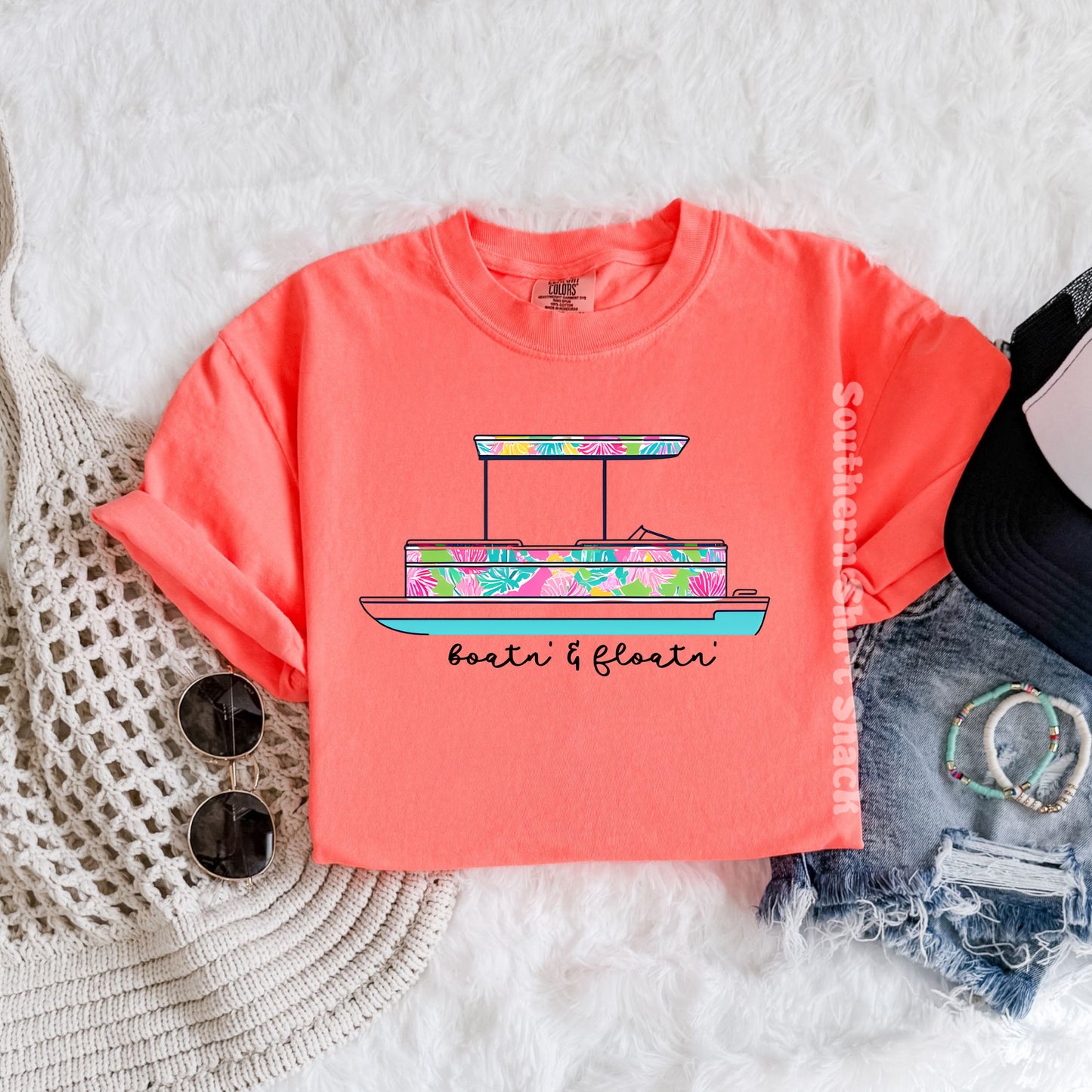 Boatin’ & Floatin’ | Neon Orange Comfort Colors tee