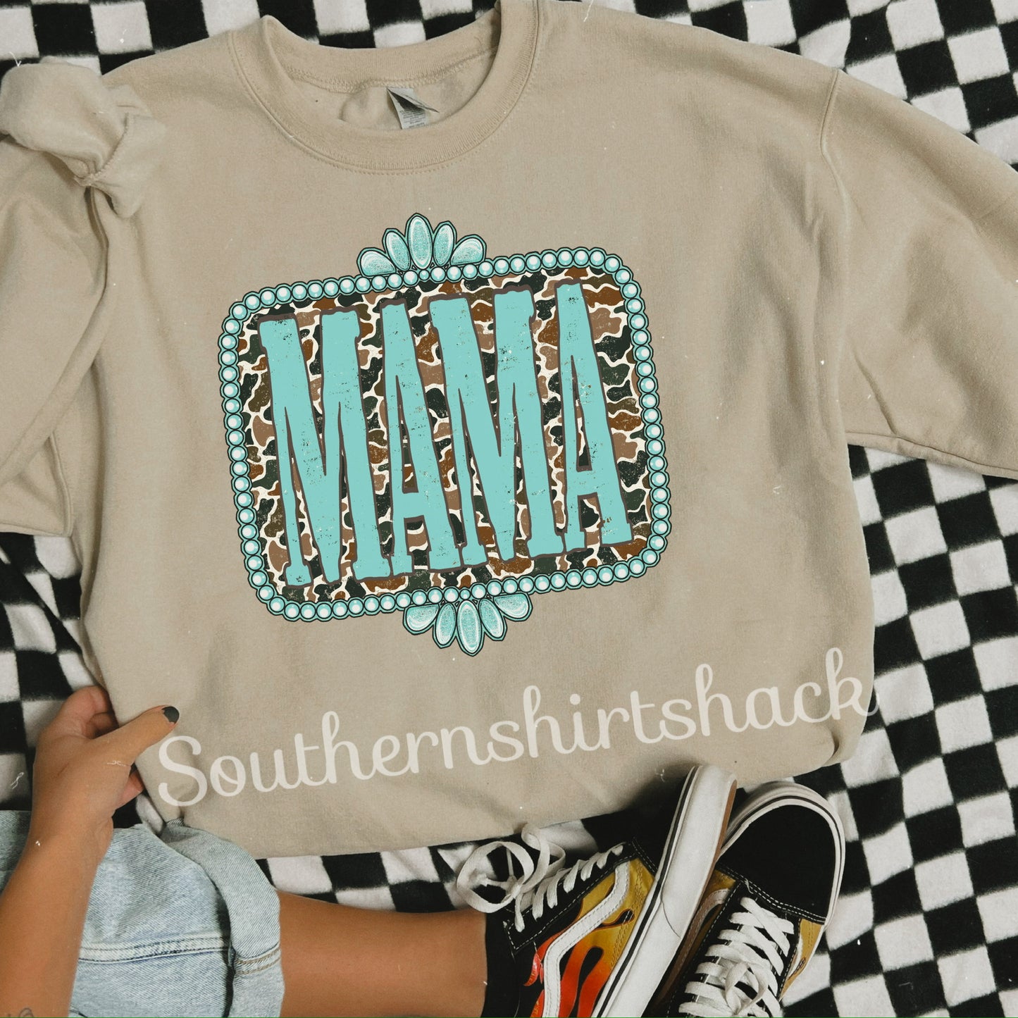 Duck Camo turquoise mama Sweatshirt | Sand