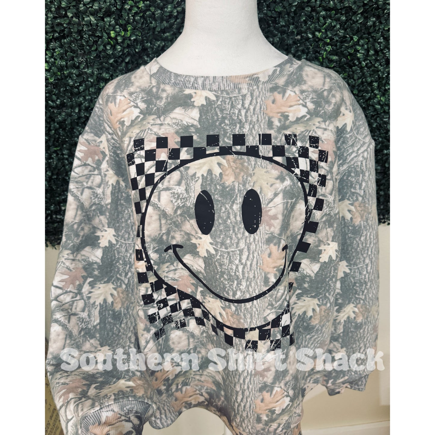 Smiley Tree Camo Sweatshirt - Ready to Ship