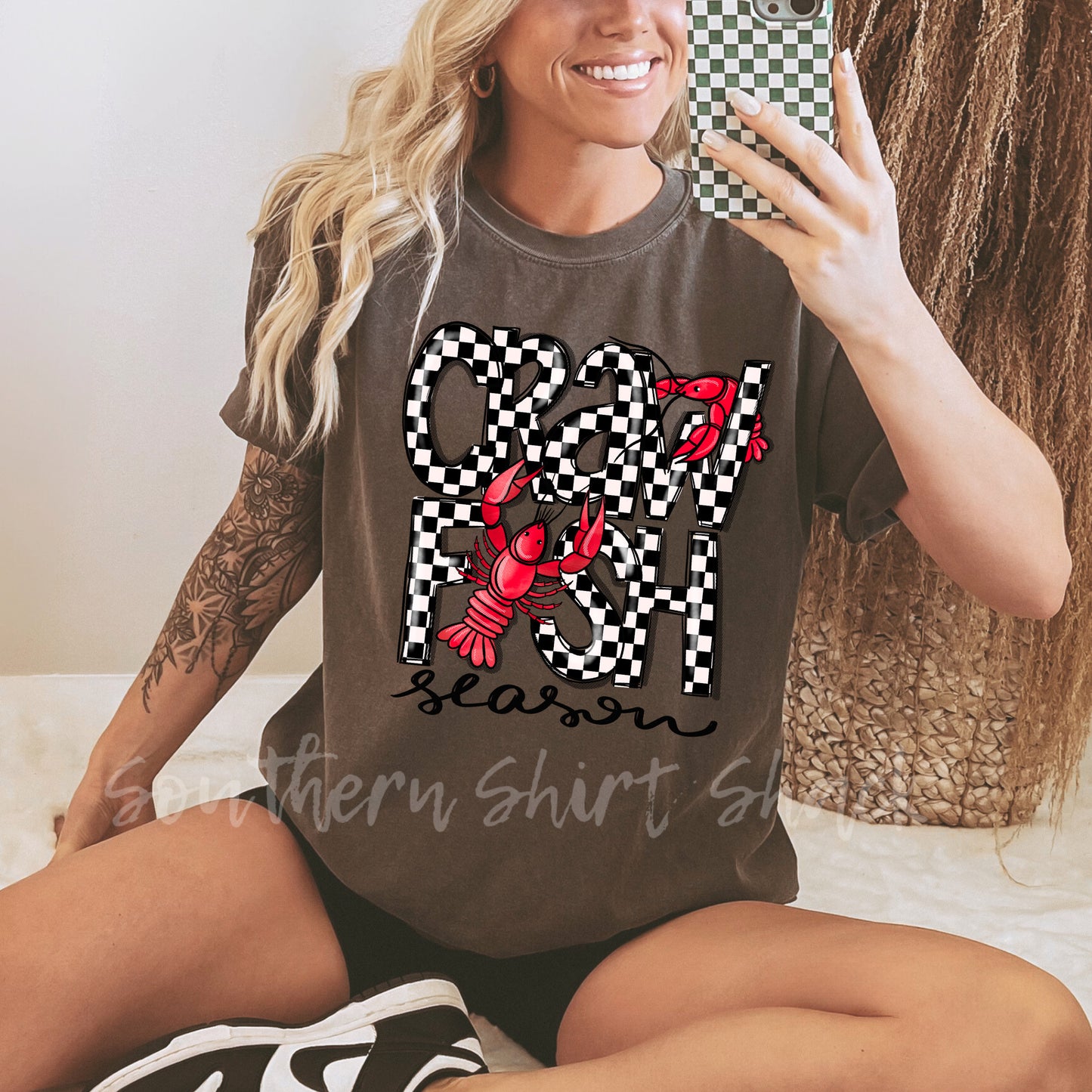 Checkered Crawfish Season Comfort Colors tee | Pepper