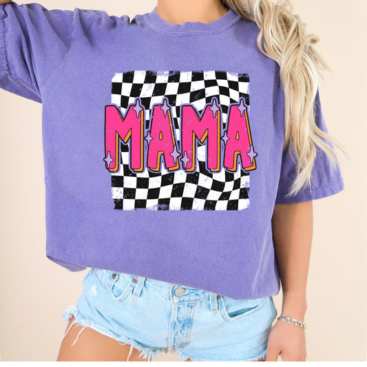 Pink Checkered Mama | Violet Comfort Colors Tee
