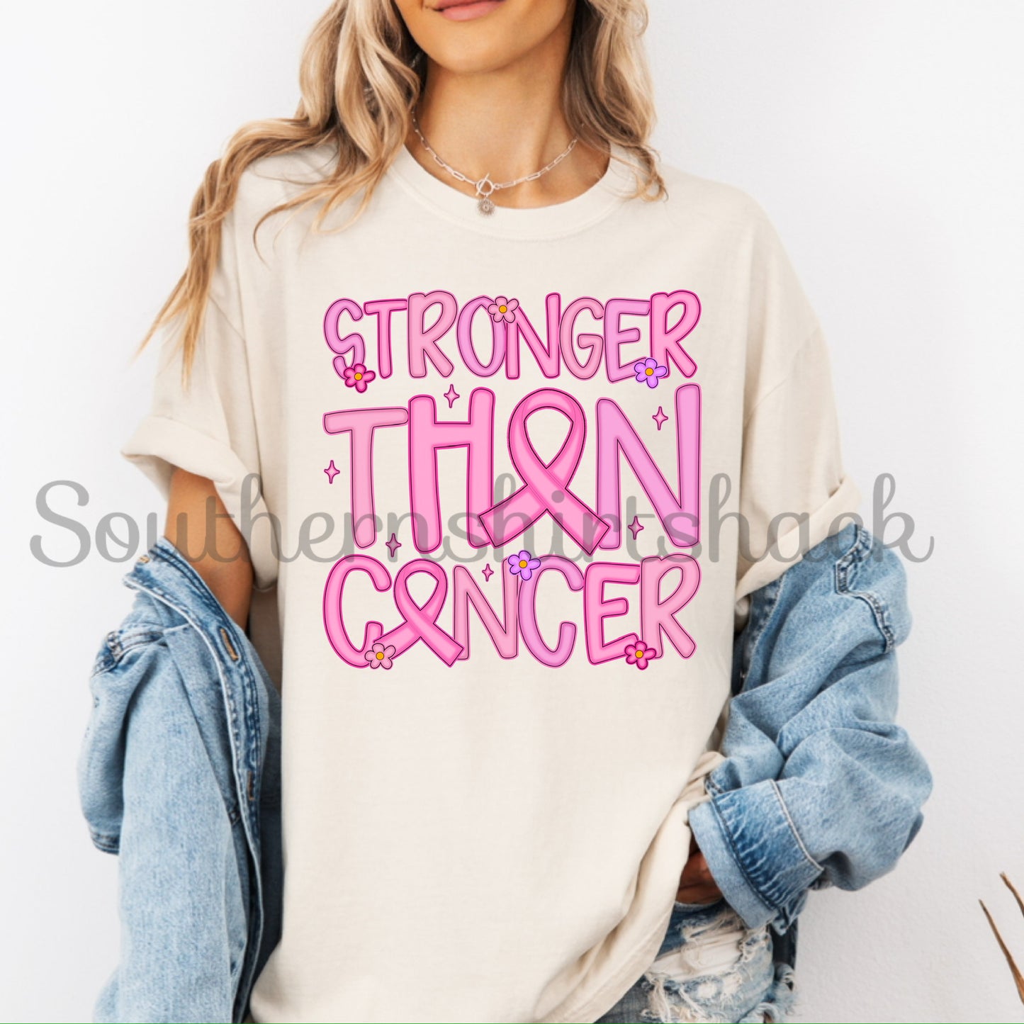 Stronger than Cancer breast cancer awareness Comfort Colors tee | Ivory