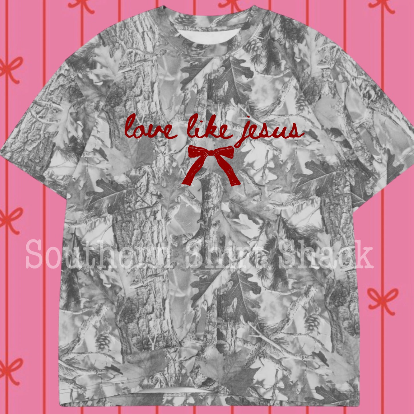 Love like Jesus (red) | Gray Camo Tee