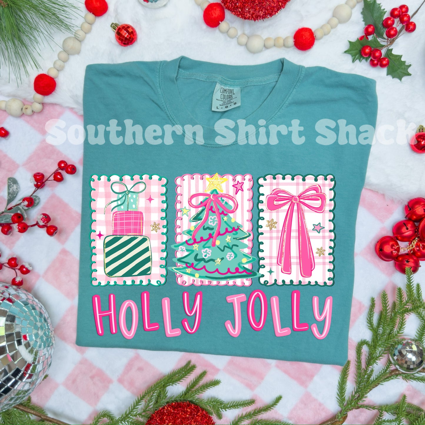 Holly Jolly Tee | Seafoam Comfort Colors Tee
