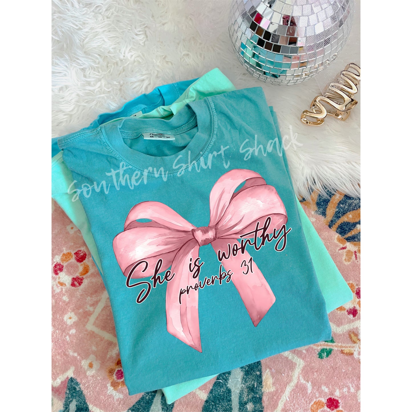 She is Worthy Comfort Colors tee | Seafoam